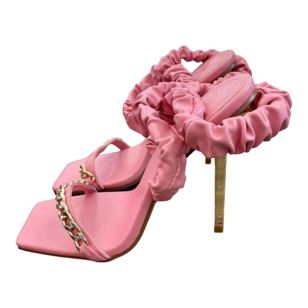 Lemonade Womens Heels Scrunch Ankle Strap Open Square Toe Faux Leather Shoes 8